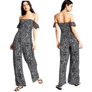 Tiare Hawaii Jumpsuit‎ Women OS Black White Star Print Wide Leg Smocked Jade